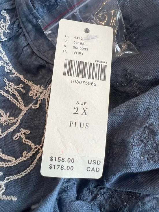 Anthropologie Puff-Sleeve Embroidered Buttondown Blouse Pilcro NEW 2X Ivory - Picture 15 of 16